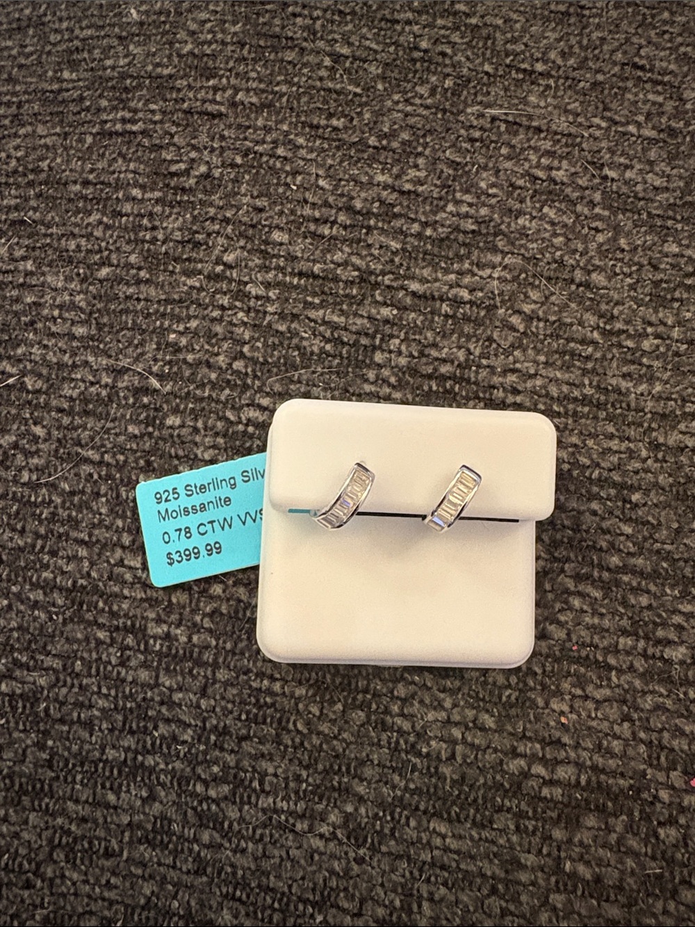 Sterling Silver Baguette Moissanite Hoop Earrings - White